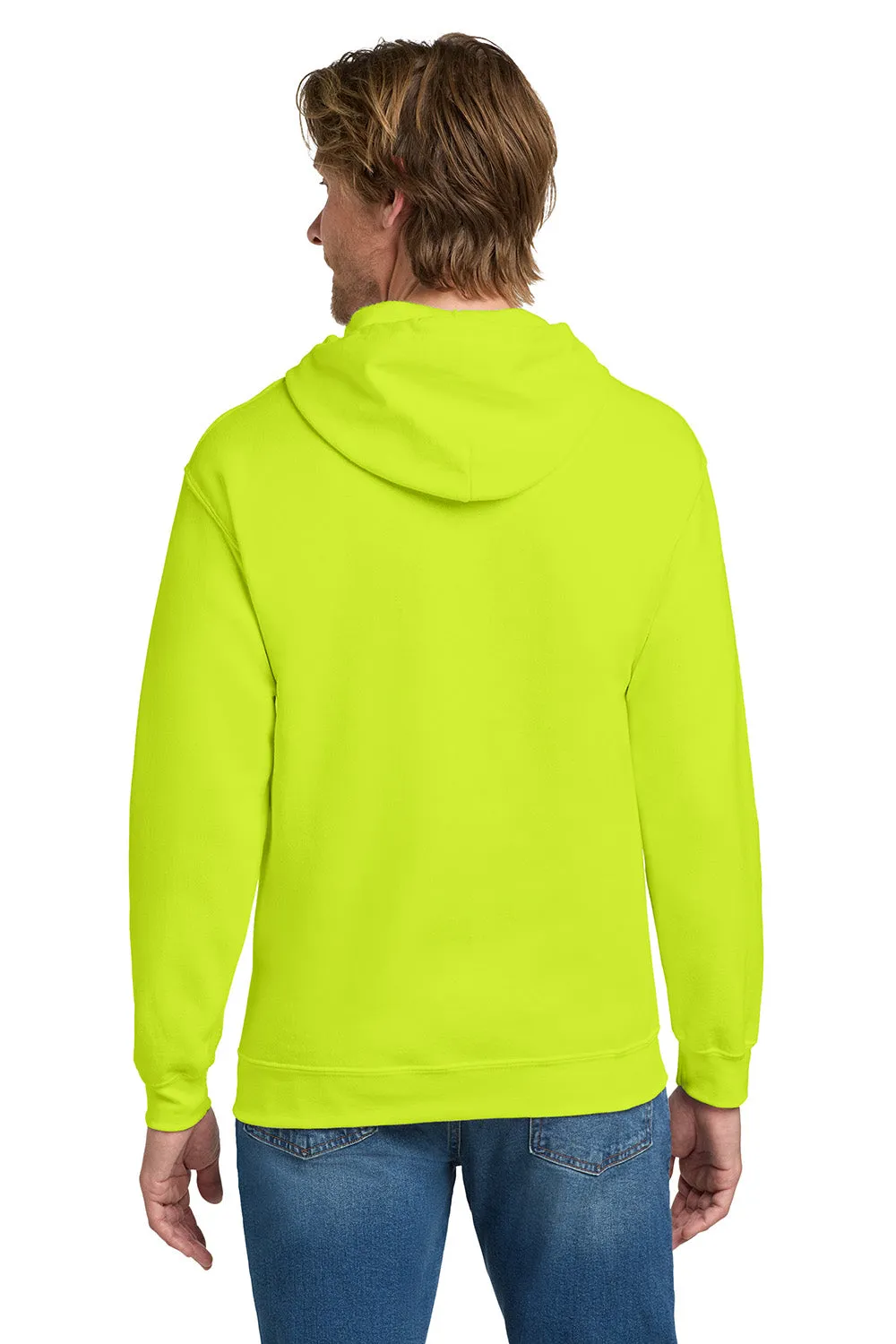 Gildan Mens Pill Resistant Full Zip Hooded Sweatshirt Hoodie w/ Pockets - Safety Green