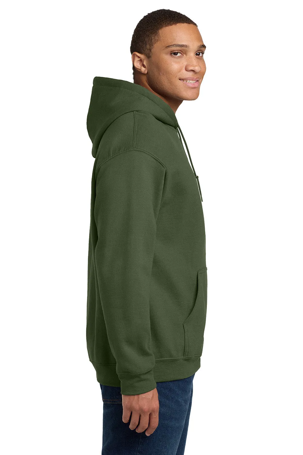 Gildan Mens Pill Resistant Hooded Sweatshirt Hoodie w/ Pouch Pocket - Military Green