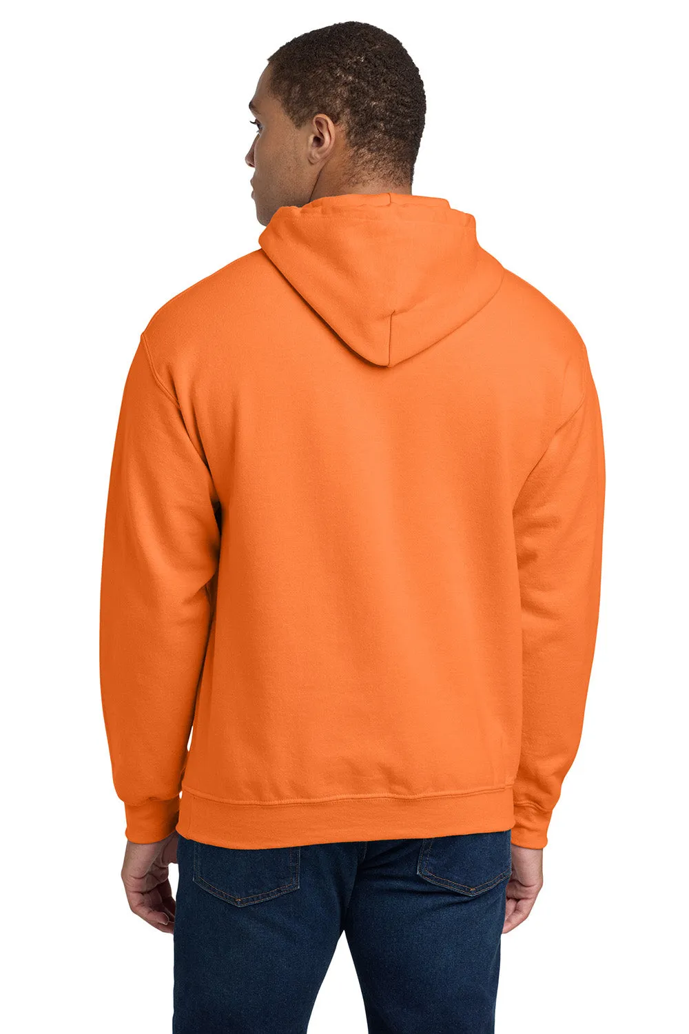 Gildan Mens Pill Resistant Hooded Sweatshirt Hoodie w/ Pouch Pocket - Safety Orange