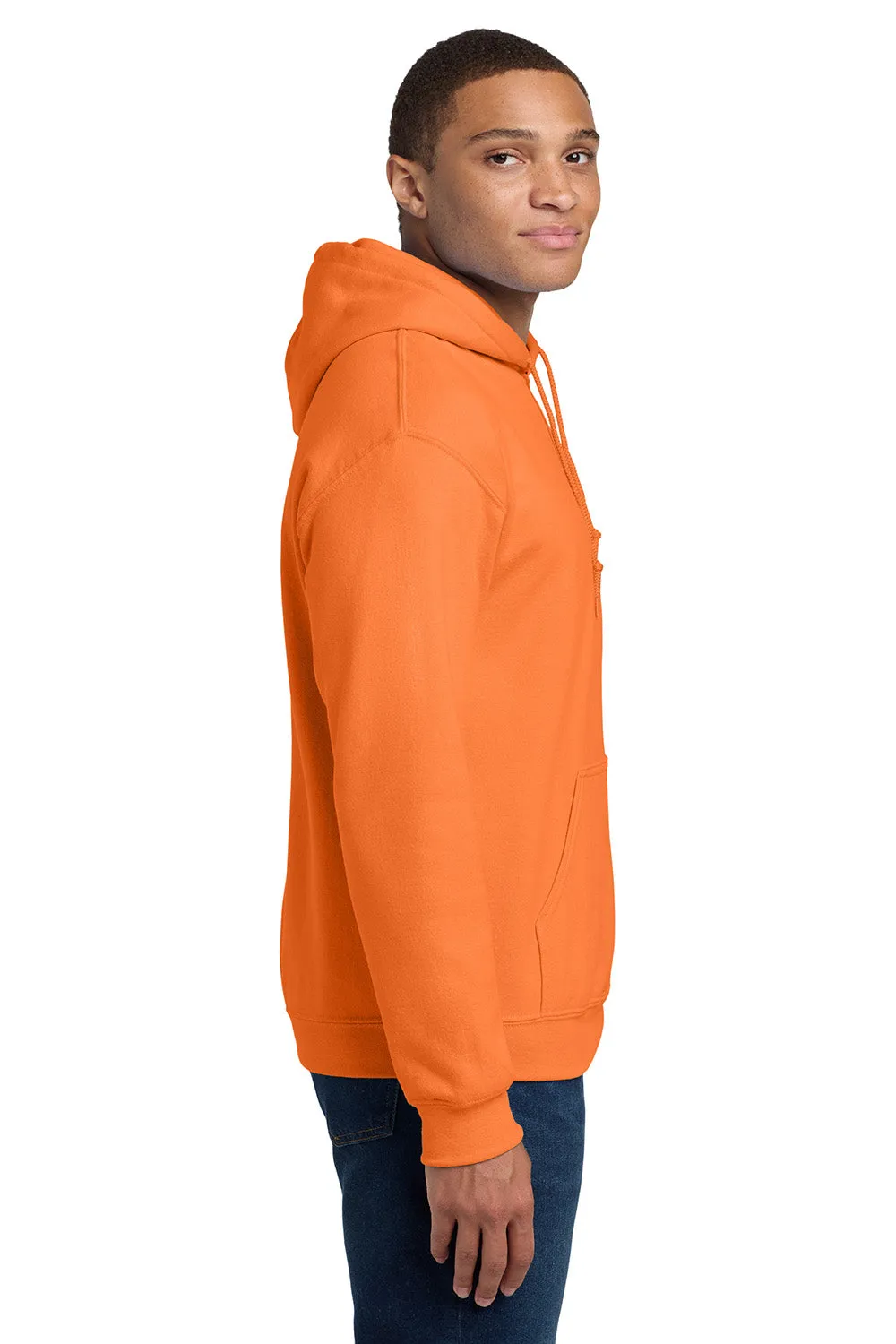 Gildan Mens Pill Resistant Hooded Sweatshirt Hoodie w/ Pouch Pocket - Safety Orange
