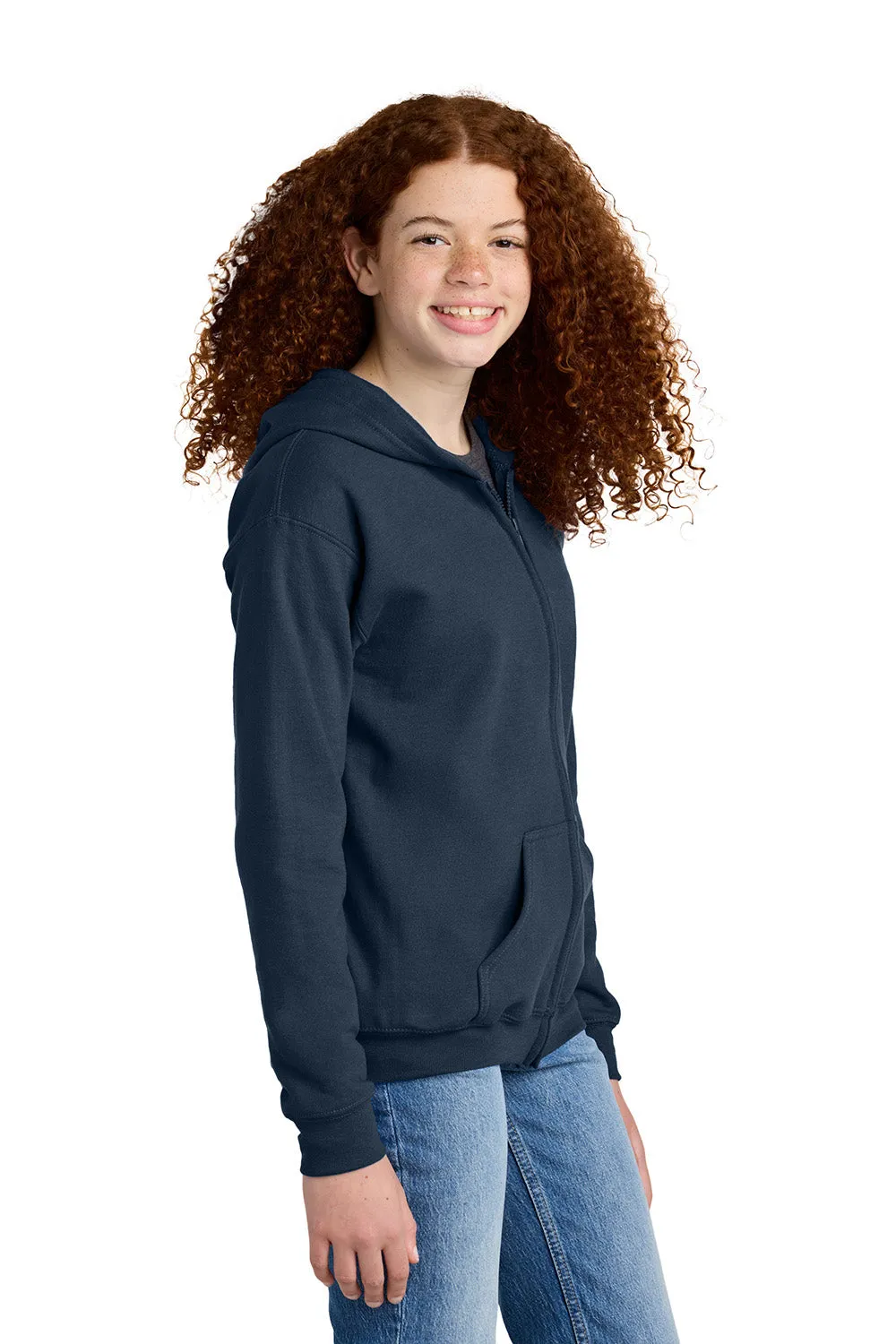 Gildan Youth Heavy Blend Full Zip Hooded Sweatshirt Hoodie w/ Pockets - Navy Blue