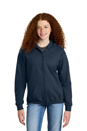 Gildan Youth Heavy Blend Full Zip Hooded Sweatshirt Hoodie w/ Pockets - Navy Blue