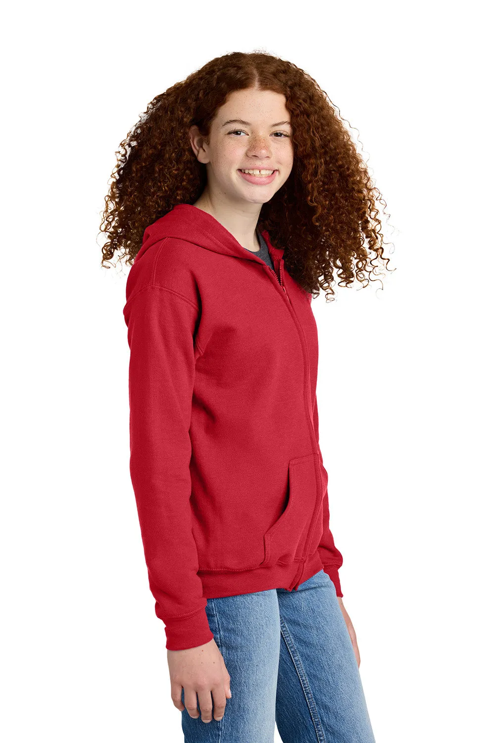 Gildan Youth Heavy Blend Full Zip Hooded Sweatshirt Hoodie w/ Pockets - Red