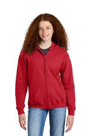 Gildan Youth Heavy Blend Full Zip Hooded Sweatshirt Hoodie w/ Pockets - Red