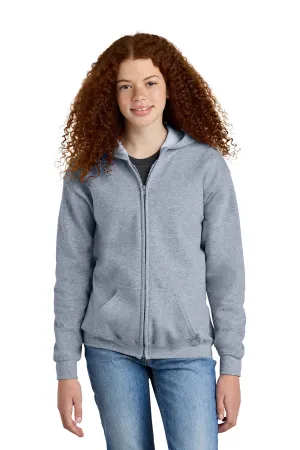Gildan Youth Heavy Blend Full Zip Hooded Sweatshirt Hoodie w/ Pockets - Sport Grey