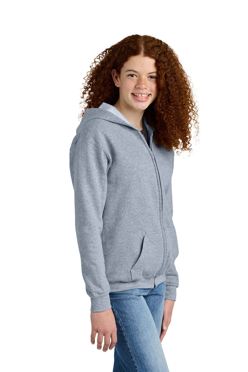 Gildan Youth Heavy Blend Full Zip Hooded Sweatshirt Hoodie w/ Pockets - Sport Grey
