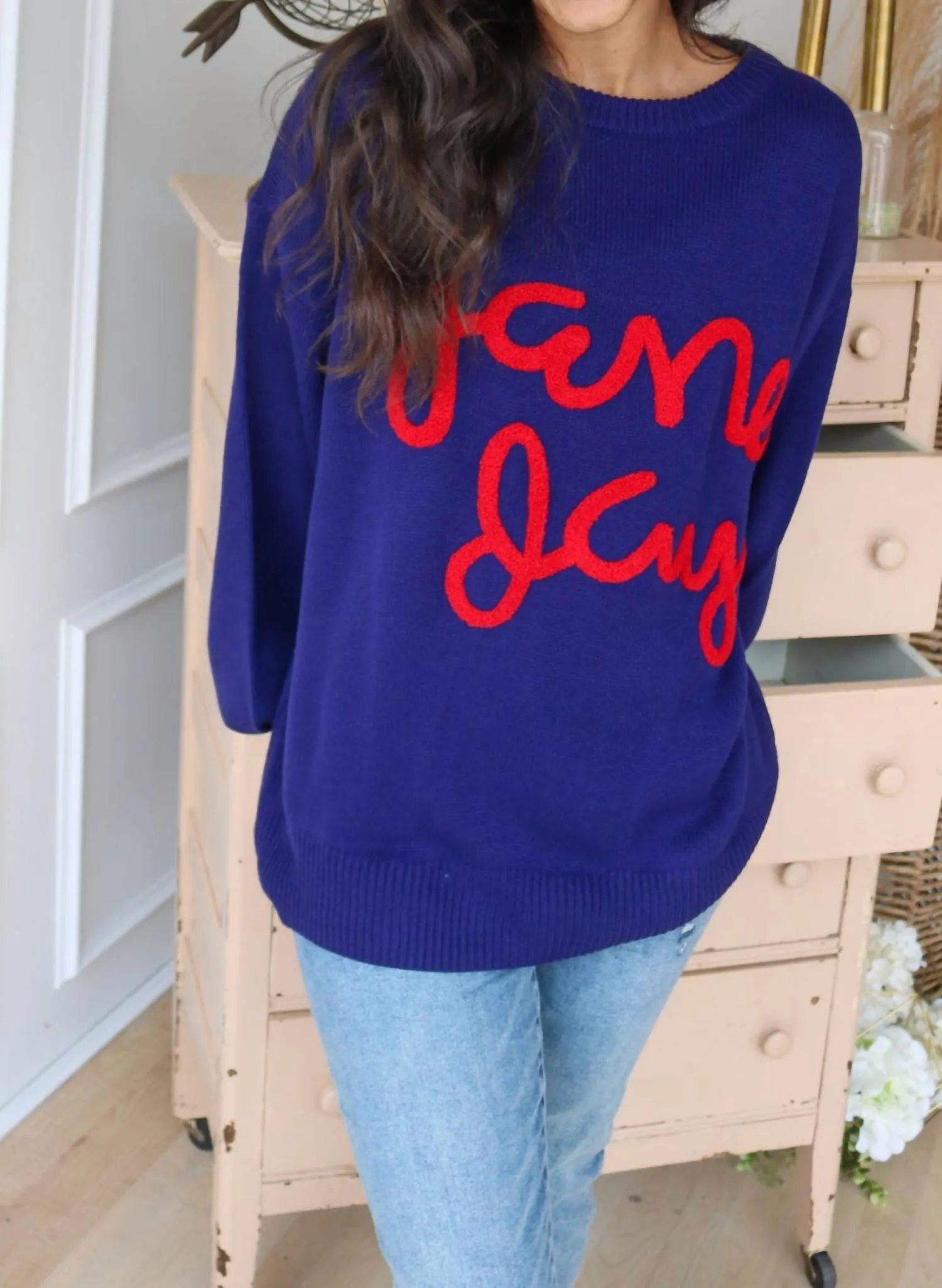 Go Team Crewneck Sweatshirt In Navy/ Red