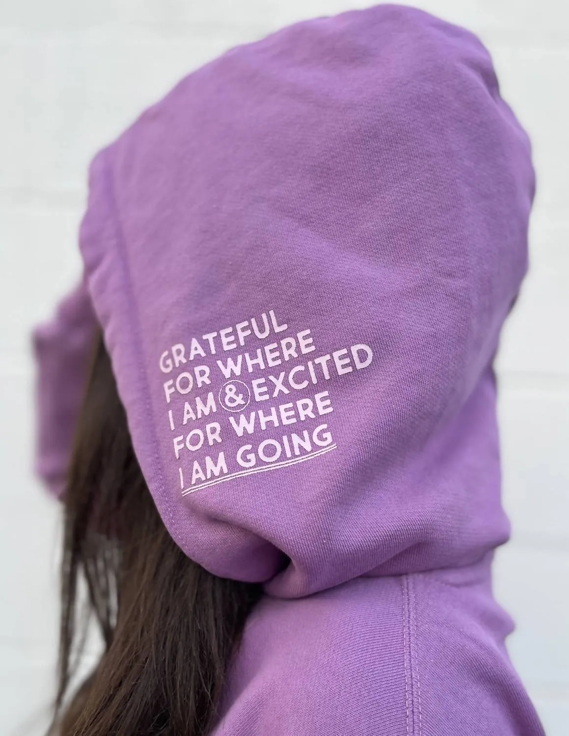 Grateful Where I Am Hidden Message Waffle Hoodie In Orchid