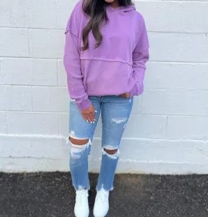 Grateful Where I Am Hidden Message Waffle Hoodie In Orchid