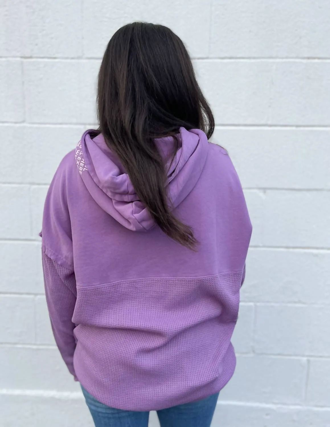 Grateful Where I Am Hidden Message Waffle Hoodie In Orchid