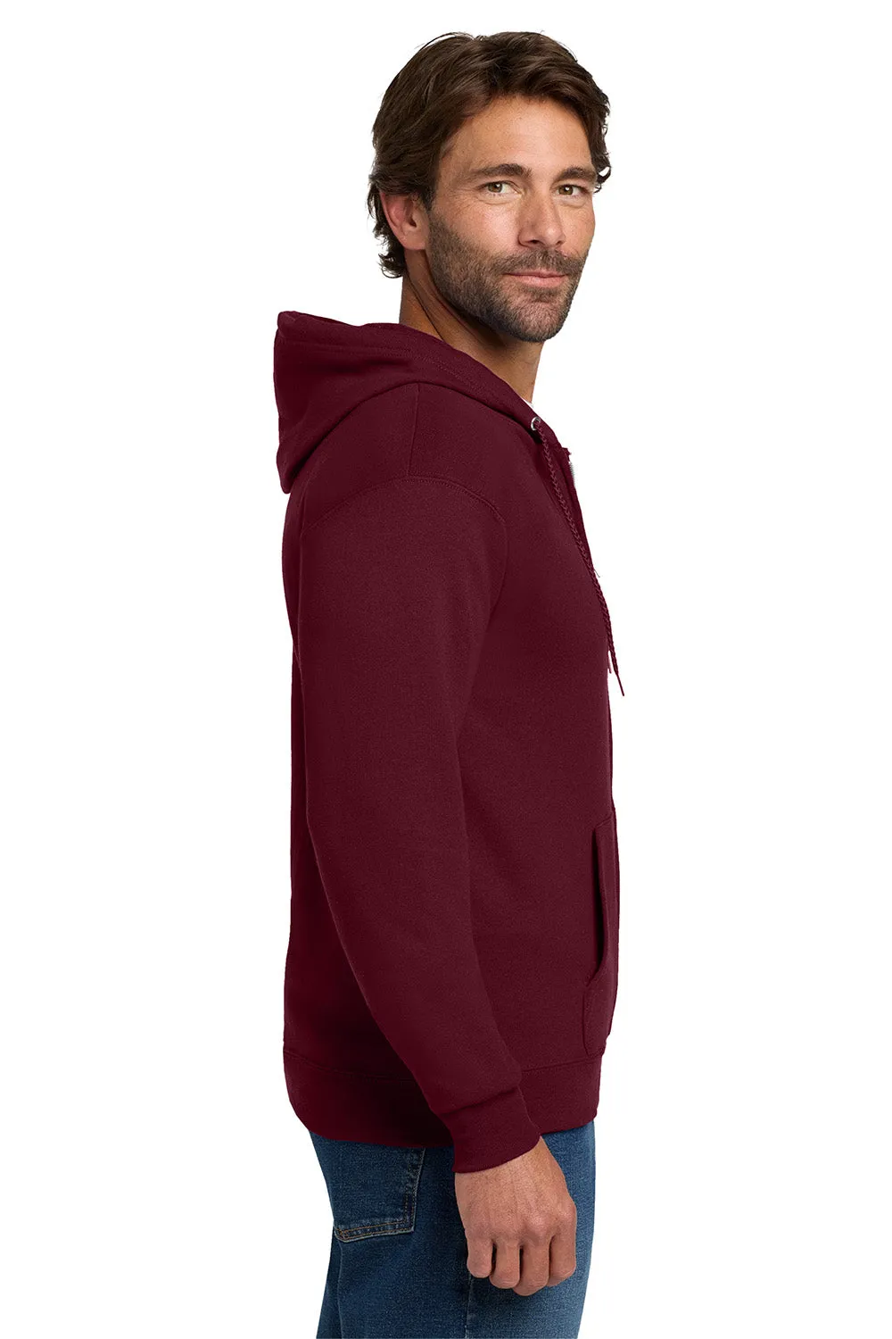 Hanes Mens EcoSmart Print Pro XP Pill Resistant Full Zip Hooded Sweatshirt Hoodie w/ Pockets - Maroon