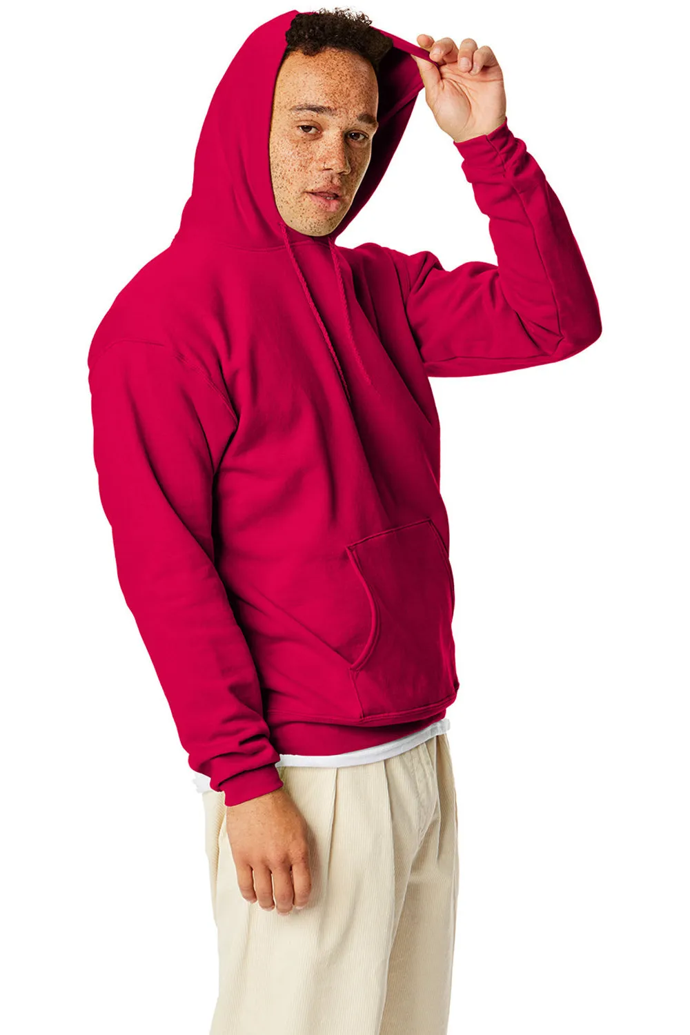 Hanes Mens EcoSmart Print Pro XP Pill Resistant Hooded Sweatshirt Hoodie w/ Pouch Pocket - Athletic Crimson Red