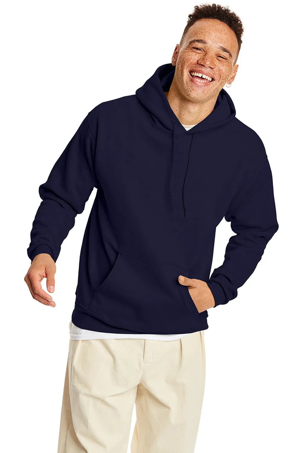 Hanes Mens EcoSmart Print Pro XP Pill Resistant Hooded Sweatshirt Hoodie w/ Pouch Pocket - Athletic Navy Blue