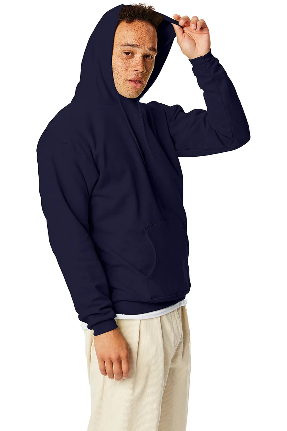 Hanes Mens EcoSmart Print Pro XP Pill Resistant Hooded Sweatshirt Hoodie w/ Pouch Pocket - Athletic Navy Blue