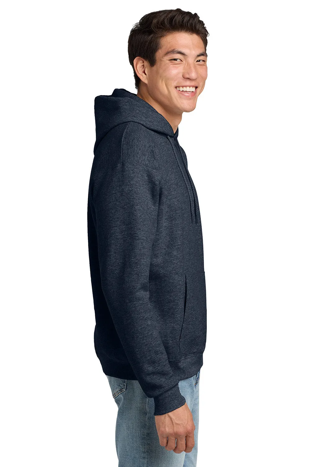 Hanes Mens EcoSmart Print Pro XP Pill Resistant Hooded Sweatshirt Hoodie w/ Pouch Pocket - Heather Navy Blue