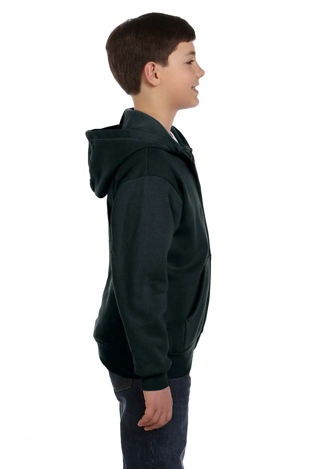 Hanes Youth EcoSmart Print Pro XP Pill Resistant Full Zip Hooded Sweatshirt Hoodie w/ Pockets - Black