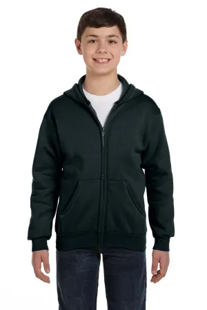 Hanes Youth EcoSmart Print Pro XP Pill Resistant Full Zip Hooded Sweatshirt Hoodie w/ Pockets - Black