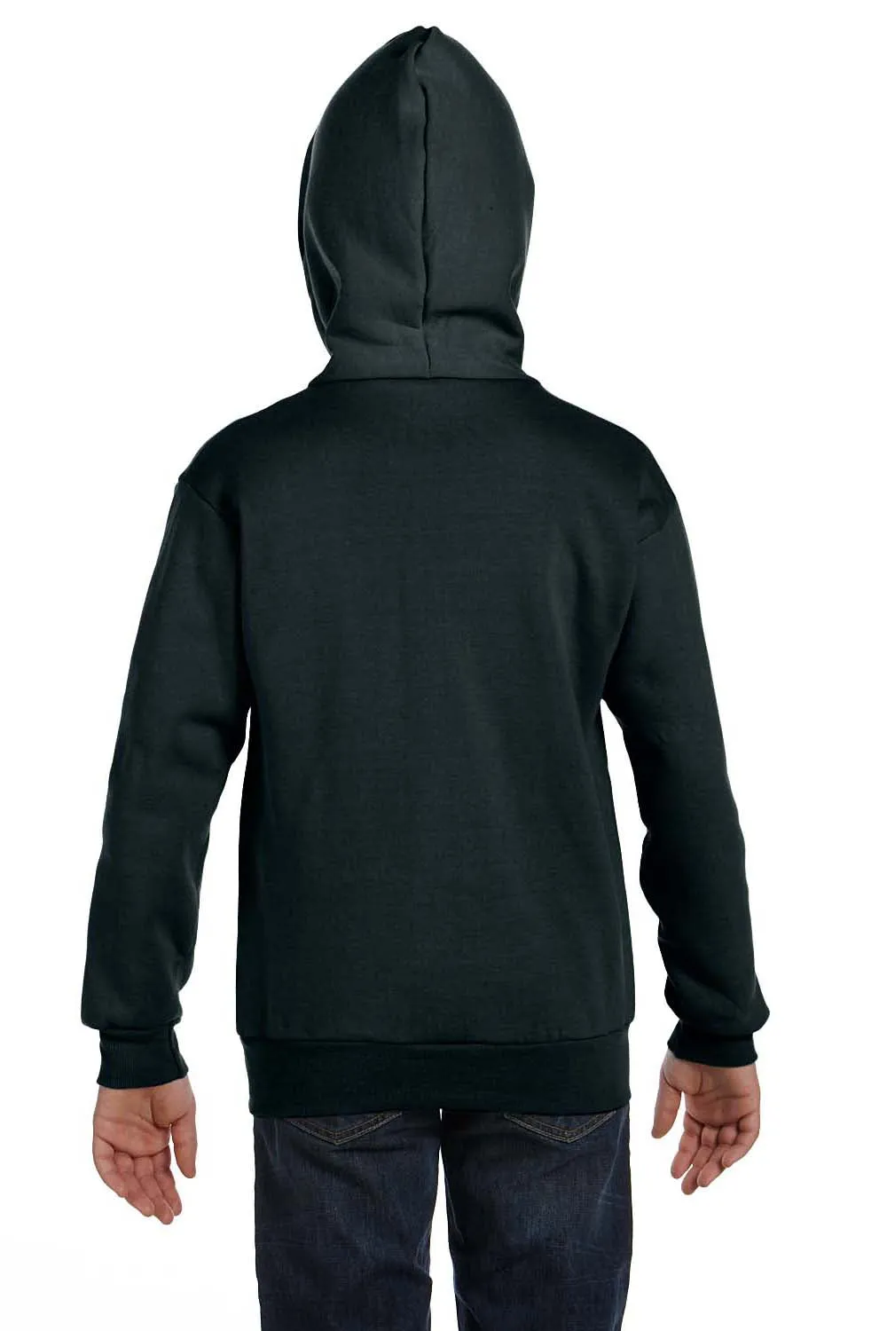 Hanes Youth EcoSmart Print Pro XP Pill Resistant Full Zip Hooded Sweatshirt Hoodie w/ Pockets - Black