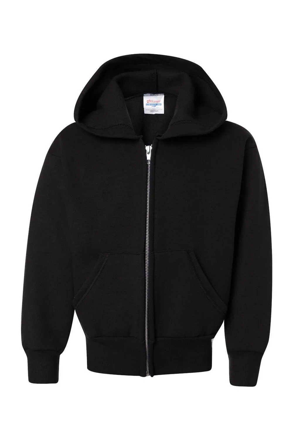 Hanes Youth EcoSmart Print Pro XP Pill Resistant Full Zip Hooded Sweatshirt Hoodie w/ Pockets - Black