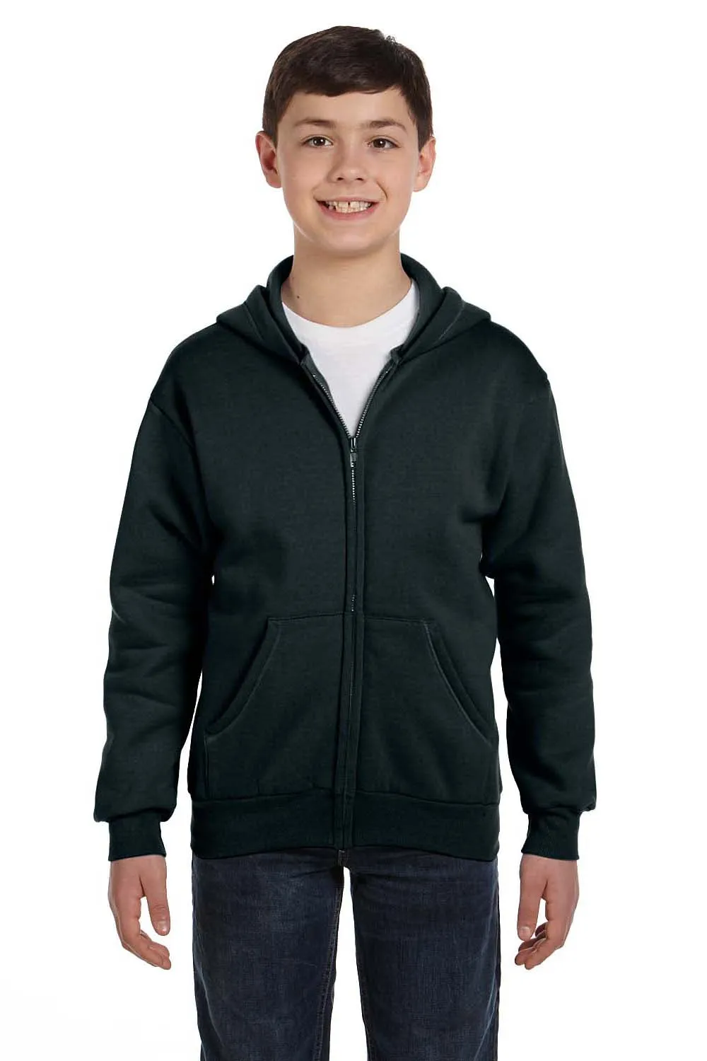 Hanes Youth EcoSmart Print Pro XP Pill Resistant Full Zip Hooded Sweatshirt Hoodie w/ Pockets - Black