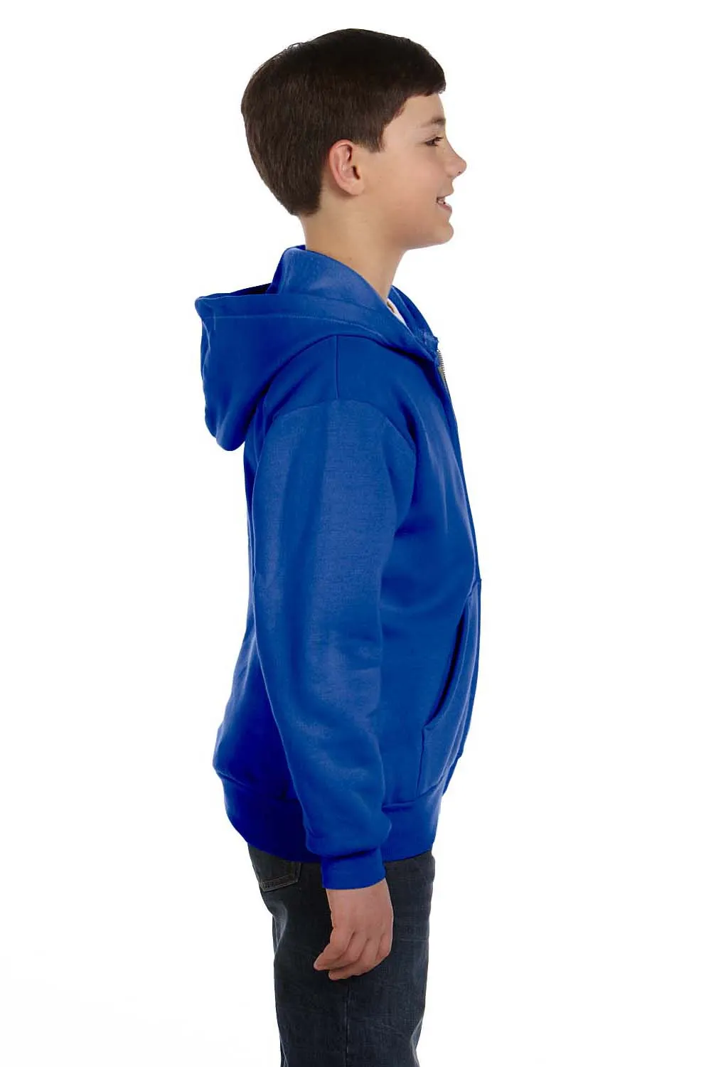 Hanes Youth EcoSmart Print Pro XP Pill Resistant Full Zip Hooded Sweatshirt Hoodie w/ Pockets - Deep Royal Blue