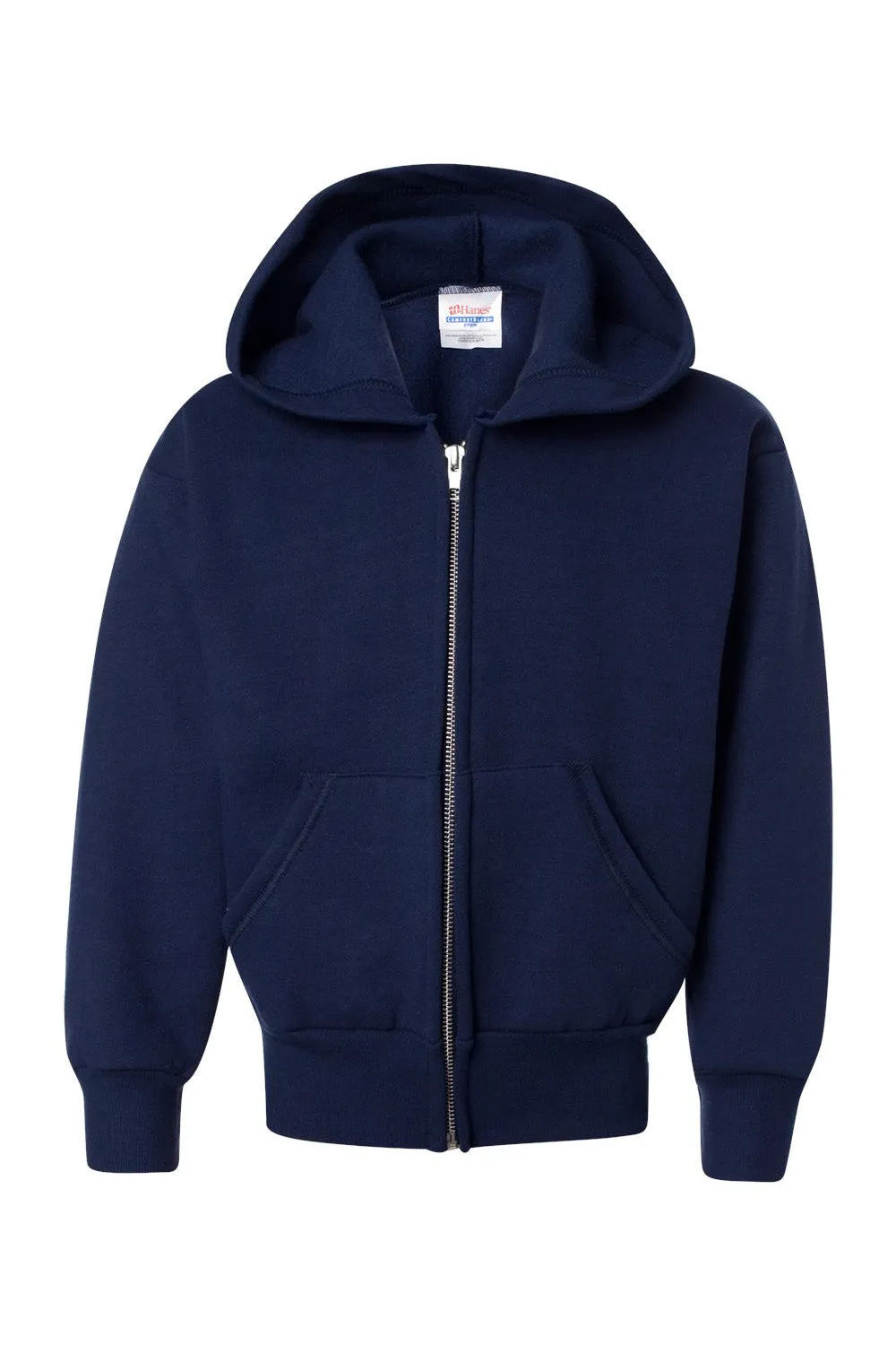 Hanes Youth EcoSmart Print Pro XP Pill Resistant Full Zip Hooded Sweatshirt Hoodie w/ Pockets - Navy Blue