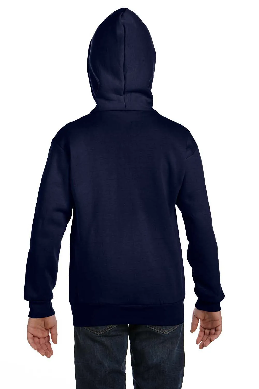 Hanes Youth EcoSmart Print Pro XP Pill Resistant Full Zip Hooded Sweatshirt Hoodie w/ Pockets - Navy Blue