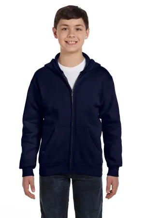 Hanes Youth EcoSmart Print Pro XP Pill Resistant Full Zip Hooded Sweatshirt Hoodie w/ Pockets - Navy Blue