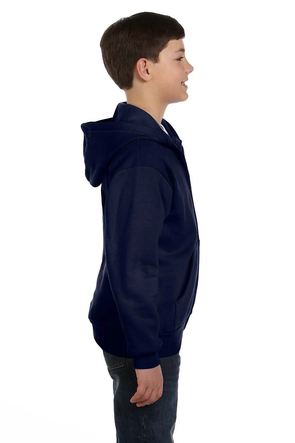 Hanes Youth EcoSmart Print Pro XP Pill Resistant Full Zip Hooded Sweatshirt Hoodie w/ Pockets - Navy Blue