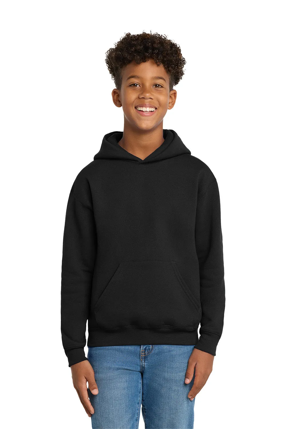 Hanes Youth EcoSmart Print Pro XP Pill Resistant Hooded Sweatshirt Hoodie w/ Pouch Pocket - Black