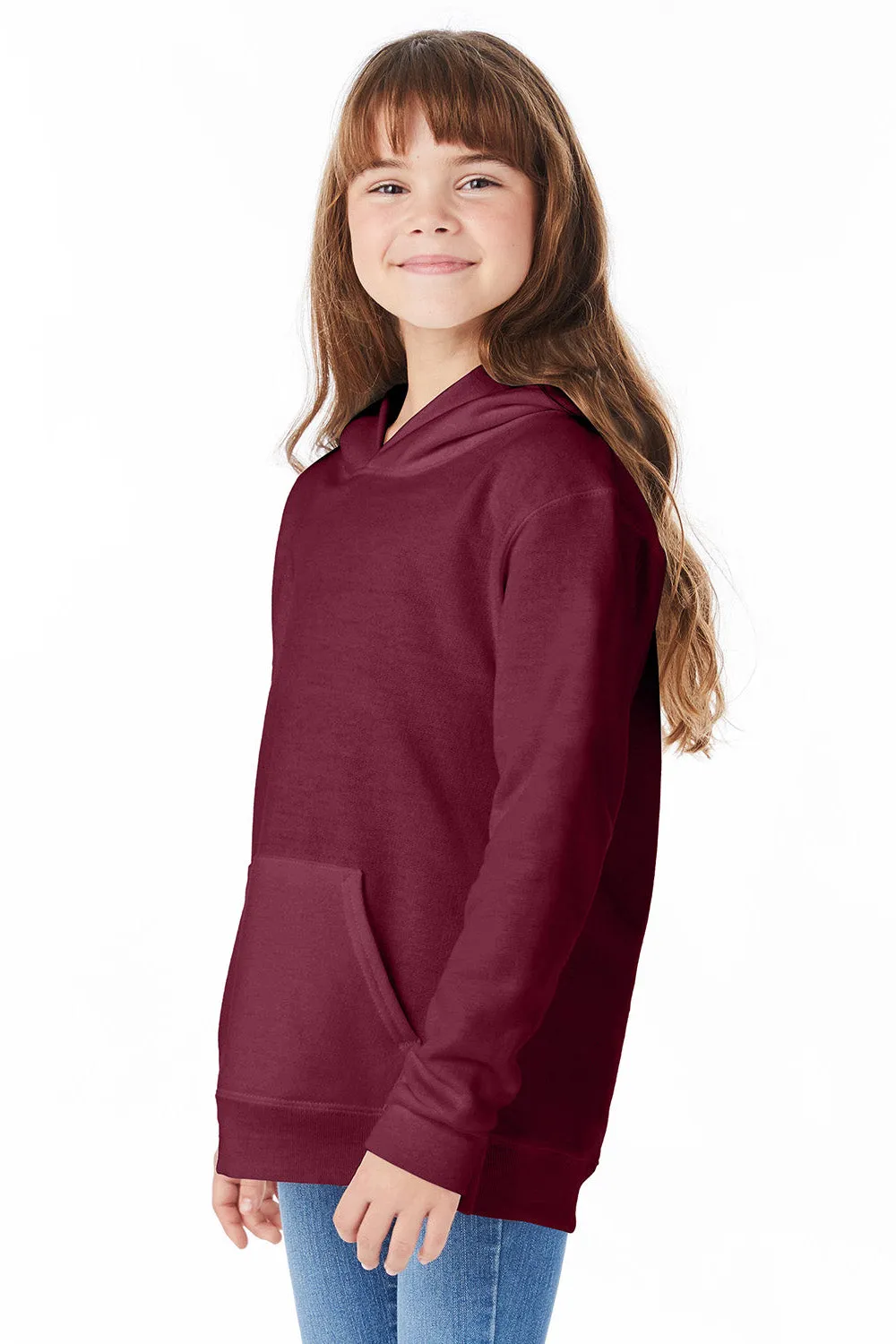 Hanes Youth EcoSmart Print Pro XP Pill Resistant Hooded Sweatshirt Hoodie w/ Pouch Pocket - Maroon