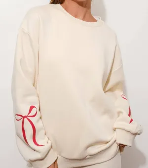 Happily Yours Bow Sweatshirt In Cream