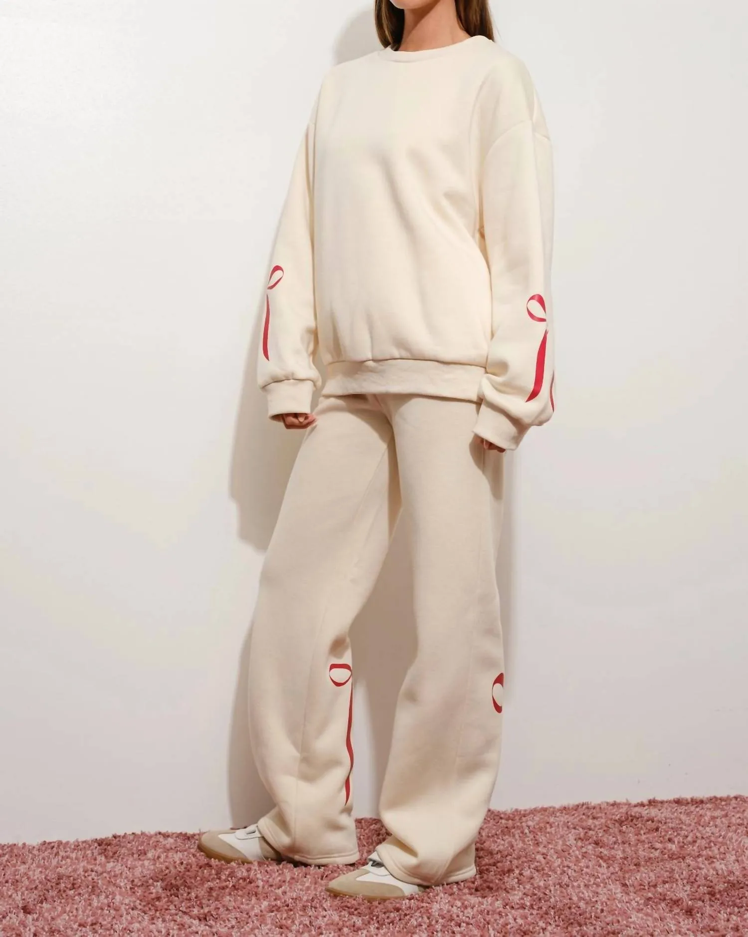 Happily Yours Bow Sweatshirt In Cream