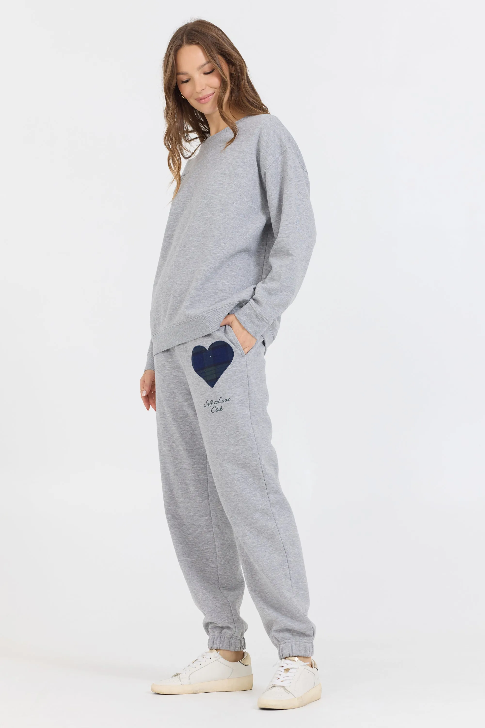 Heather Grey Essential Fleece Crew W/ Self Love Club Crewneck
