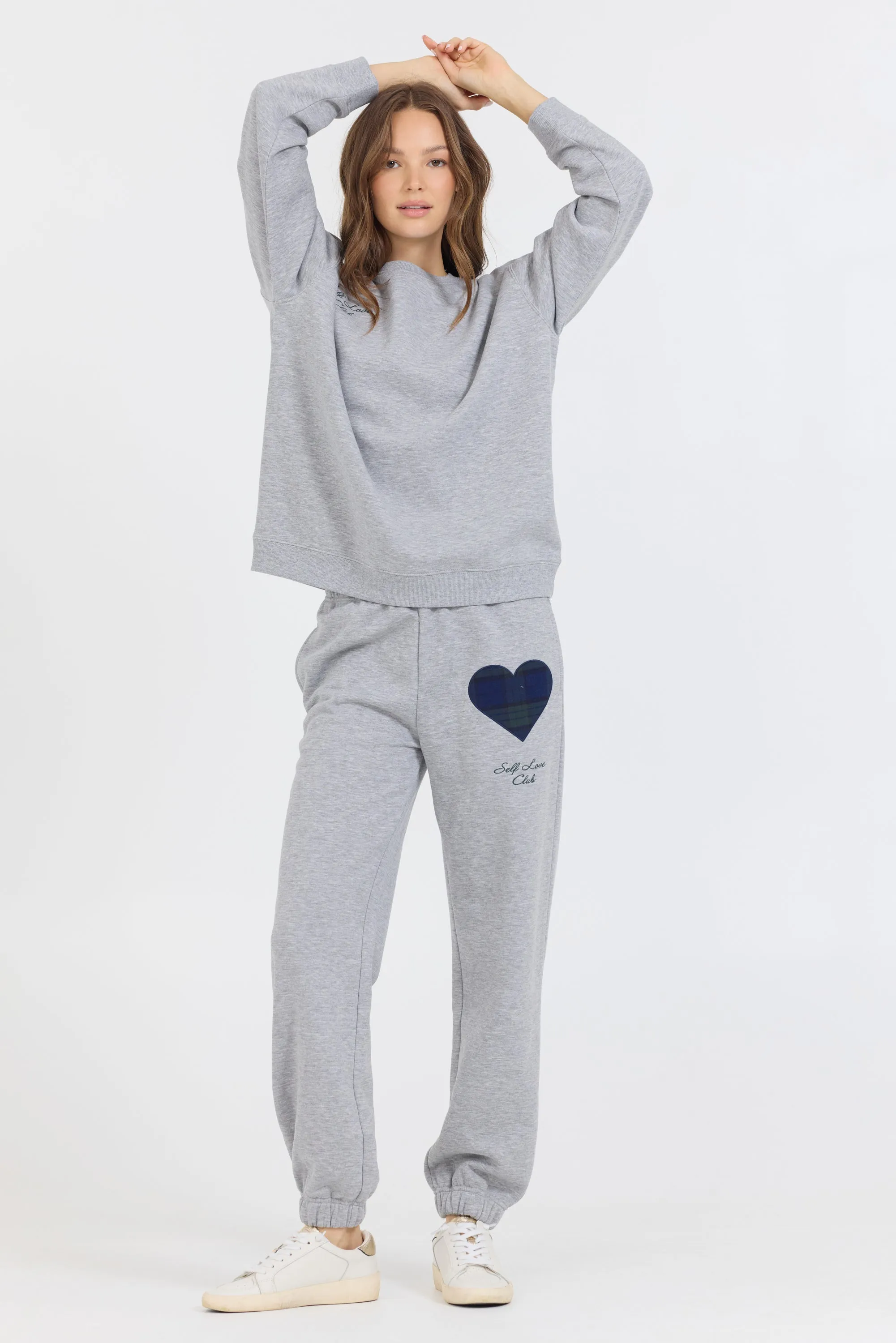 Heather Grey Essential Fleece Crew W/ Self Love Club Crewneck