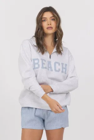 HEAVY SURF WASH QUARTER ZIP W "BEACH' APPLIQUE