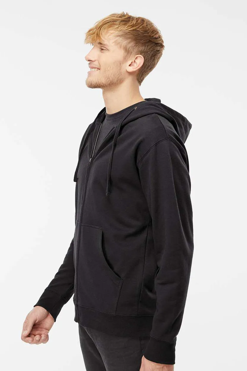 Independent Trading Company Mens Full Zip Hooded Sweatshirt Hoodie w/ Pockets - Black