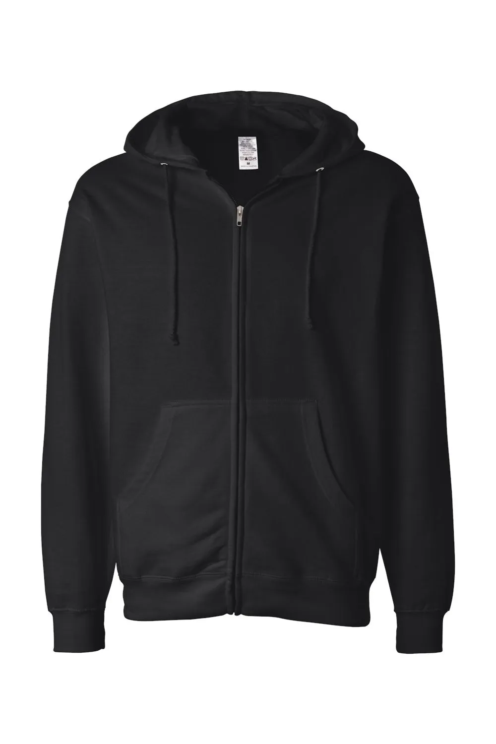 Independent Trading Company Mens Full Zip Hooded Sweatshirt Hoodie w/ Pockets - Black