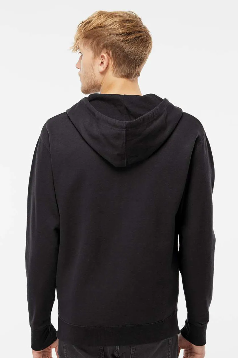 Independent Trading Company Mens Full Zip Hooded Sweatshirt Hoodie w/ Pockets - Black