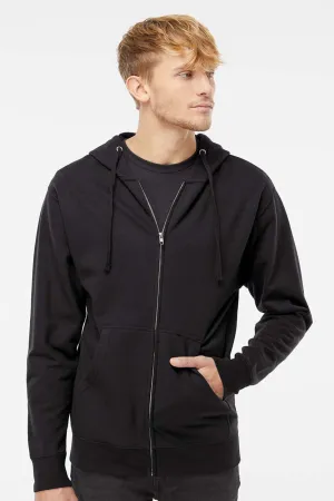 Independent Trading Company Mens Full Zip Hooded Sweatshirt Hoodie w/ Pockets - Black