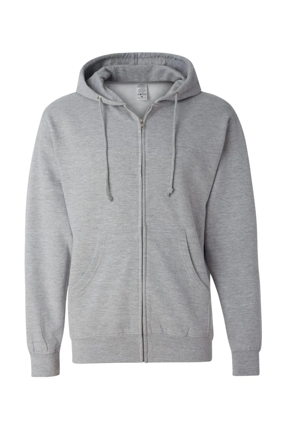 Independent Trading Company Mens Full Zip Hooded Sweatshirt Hoodie w/ Pockets - Heather Grey