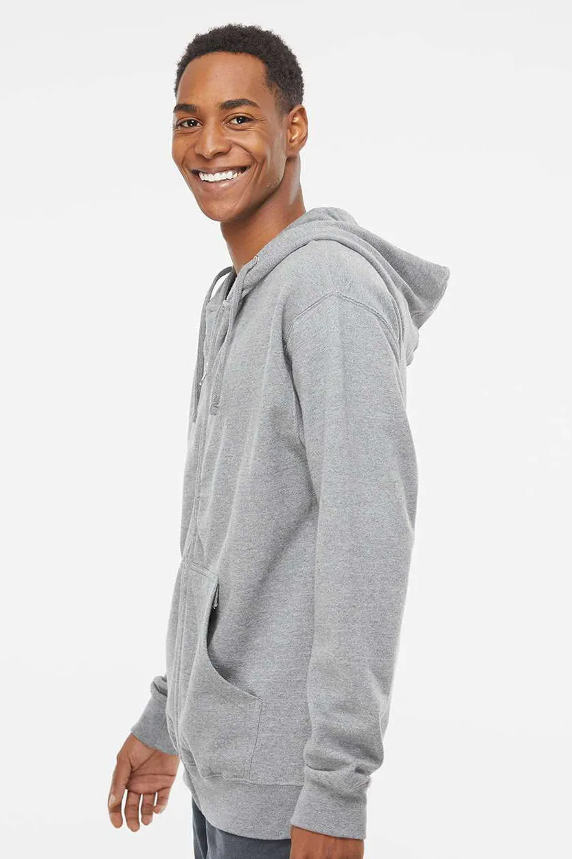 Independent Trading Company Mens Full Zip Hooded Sweatshirt Hoodie w/ Pockets - Heather Grey