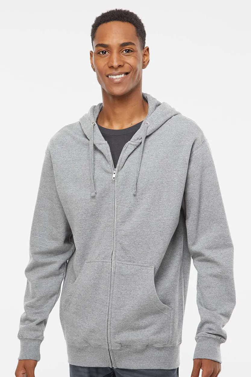 Independent Trading Company Mens Full Zip Hooded Sweatshirt Hoodie w/ Pockets - Heather Grey