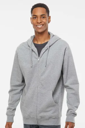 Independent Trading Company Mens Full Zip Hooded Sweatshirt Hoodie w/ Pockets - Heather Grey