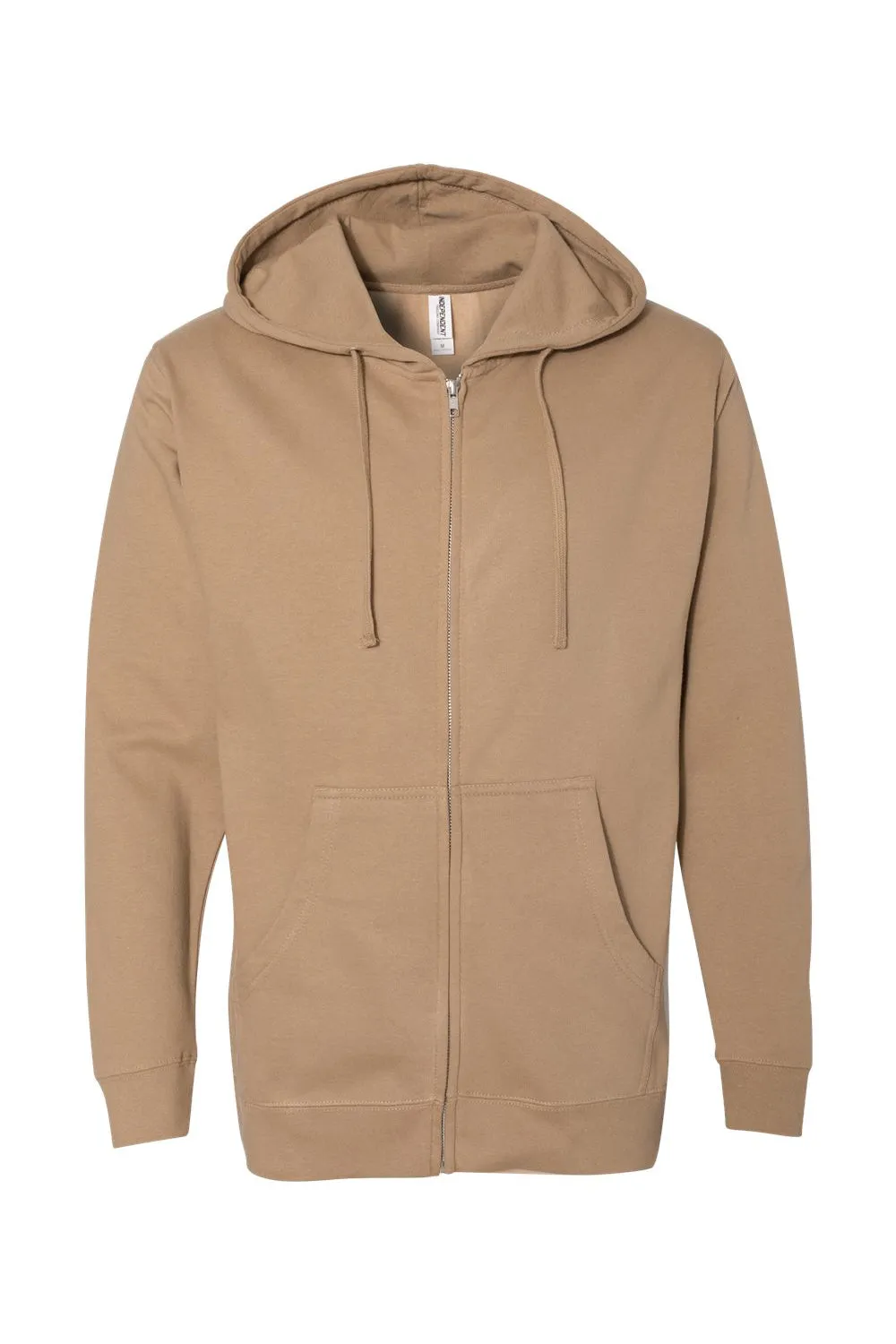 Independent Trading Company Mens Full Zip Hooded Sweatshirt Hoodie w/ Pockets - Sandstone Brown