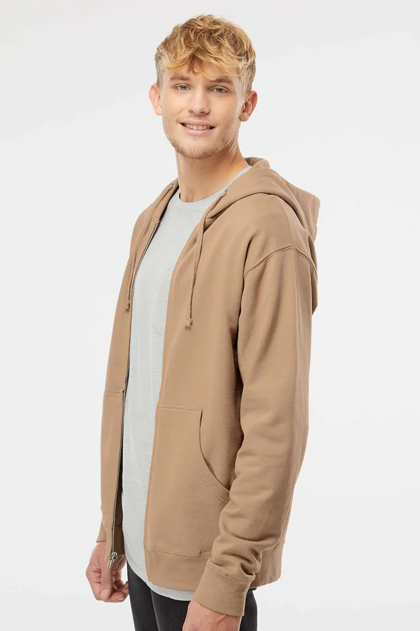Independent Trading Company Mens Full Zip Hooded Sweatshirt Hoodie w/ Pockets - Sandstone Brown