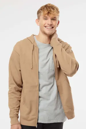 Independent Trading Company Mens Full Zip Hooded Sweatshirt Hoodie w/ Pockets - Sandstone Brown