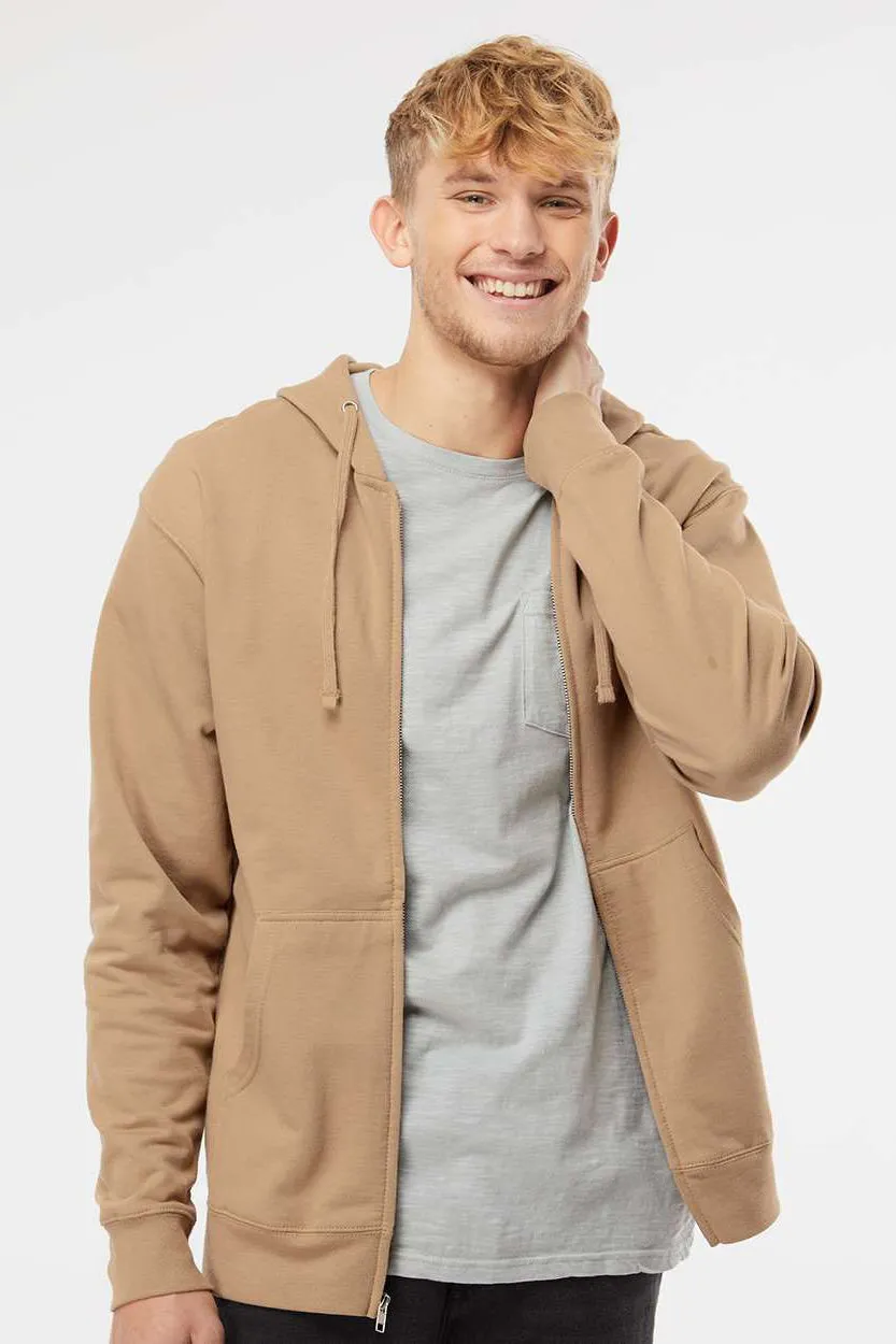 Independent Trading Company Mens Full Zip Hooded Sweatshirt Hoodie w/ Pockets - Sandstone Brown