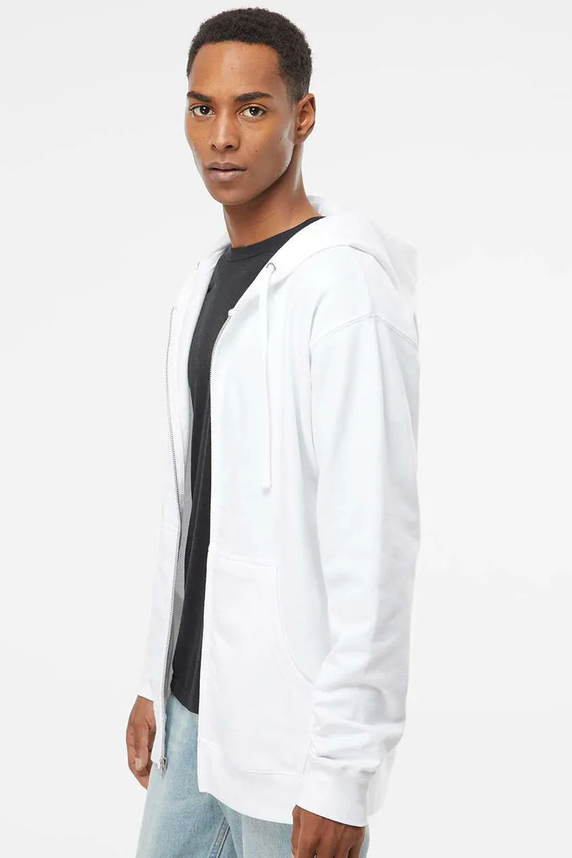 Independent Trading Company Mens Full Zip Hooded Sweatshirt Hoodie w/ Pockets - White