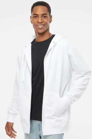 Independent Trading Company Mens Full Zip Hooded Sweatshirt Hoodie w/ Pockets - White